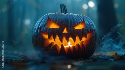 Wallpaper Mural A Glowing Jack-O'-Lantern in a Foggy Forest Torontodigital.ca