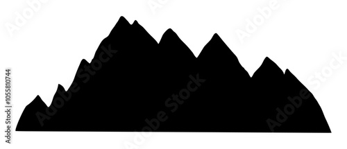 Mountain ridge, snowy peak, line wild nature. Hand drawn landscape, map line contour. Rocky mountains landscape design, icon.