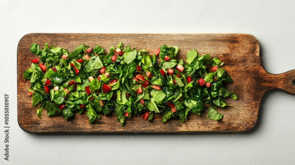 Sliced green and red leaf lettuce spread on board, isolated top view, white Sliced green and red leaf lettuce spread on board, isolated top view, white