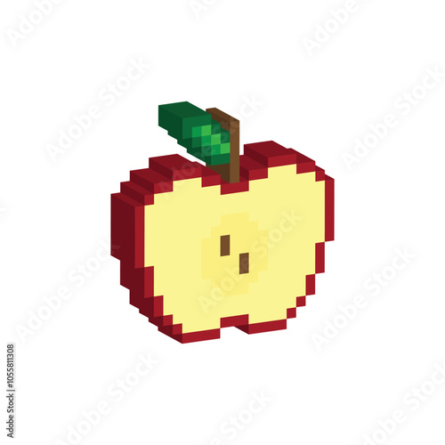 isometric pixel half apple icon vector pixel element for game