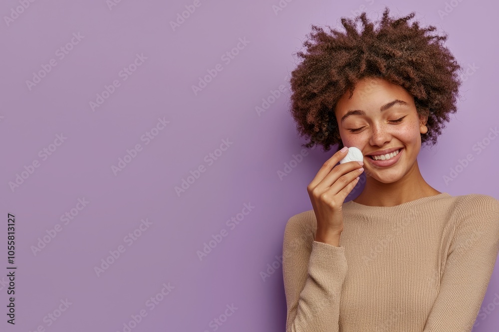 A young woman with a bandaged nose on a lilac background. A concept of cosmetic surgery. A young woman with a bandaged nose on a lilac background. A concept of cosmetic surgery.