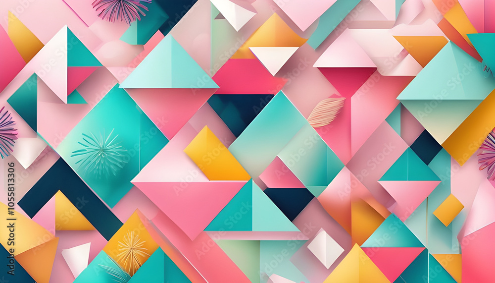 A Pop Spring wide frame background filled with bright pastel colors and sharp lines to create a refreshing atmosphere.