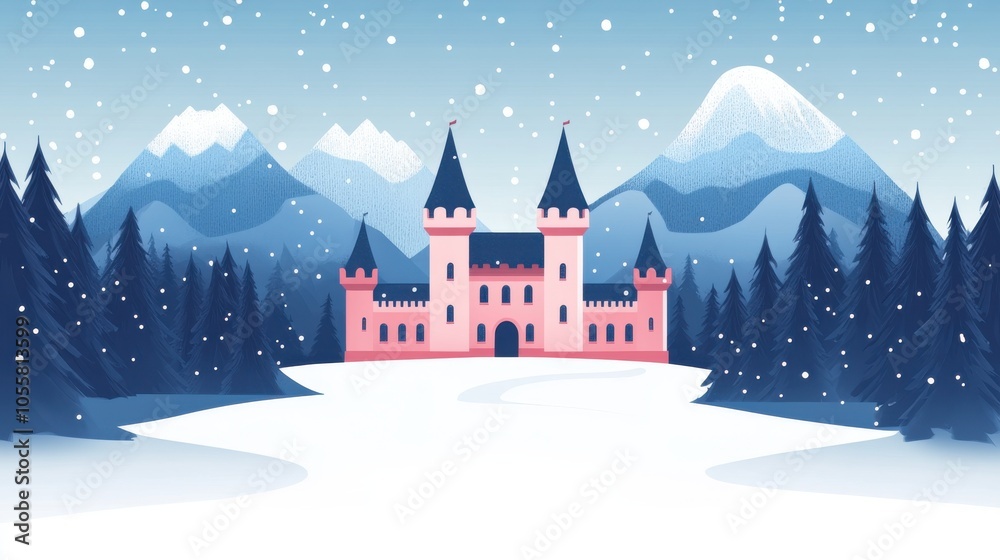 Snowy Cartoon Castle in Winter Scene Snowy Cartoon Castle in Winter Scene