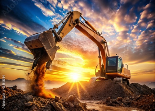 Wallpaper Mural Excavator Bucket Dumping Dirt in Sunlight - Power and Precision in Construction Photography Torontodigital.ca