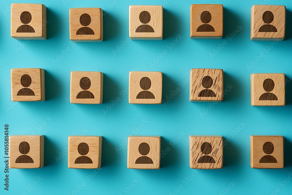 Obraz premium Human Icon Blocks Simple Structure of Organization on Blue Background.