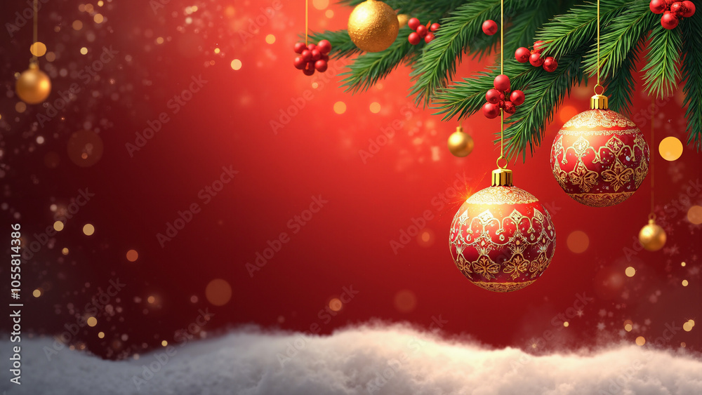Elegant Christmas Card with Hanging Ball Decoration: Perfect for Holiday Greetings, Invitations, and Marketing Elegant Christmas Card with Hanging Ball Decoration: Perfect for Holiday Greetings, Invitations, and Marketing