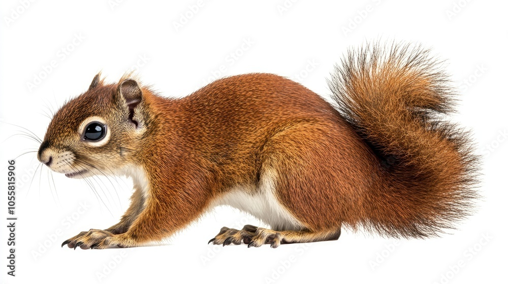 Squirrel in a crouched position, full body view, isolated on white. Squirrel in a crouched position, full body view, isolated on white.