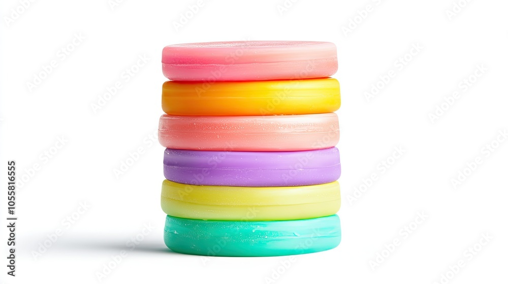 Stack of body wash, side view, isolated on white, clean look with vibrant, colorful packaging Stack of body wash, side view, isolated on white, clean look with vibrant, colorful packaging