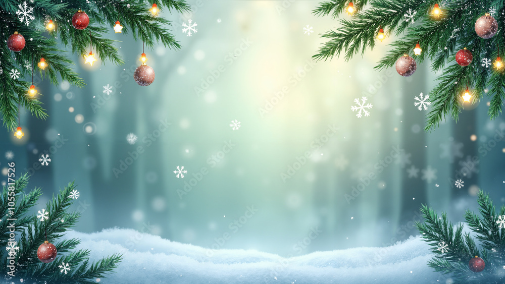 Festive Christmas Vector Illustration: Evergreen Branches with Ornaments for Holiday Marketing and Digital Design Festive Christmas Vector Illustration: Evergreen Branches with Ornaments for Holiday Marketing and Digital Design