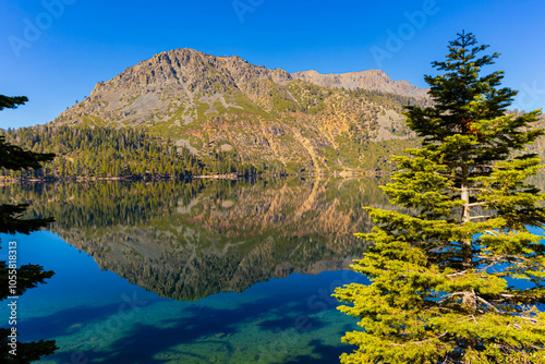 Reflection of Mt. Tallac on Fallen Leaf Lake, South Lake Tahoe, California, USA photo