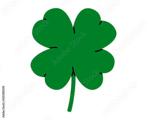 Hand drawn cute cartoon illustration of four leaf clover. Flat vector lucky sign in doodle style. Make a wish. Plant talisman icon or sticker. Superstition symbol. Hope for the best. Isolated.