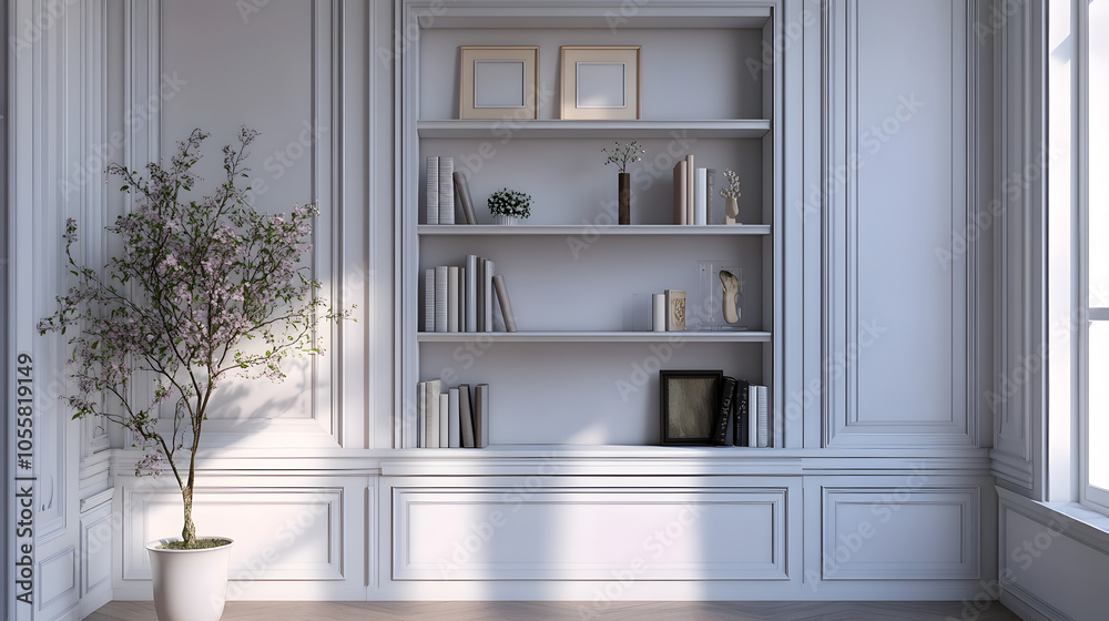 una habitacion con gabinete y estante con decoraciones y elementos decorativos con plantas en el piso decoracion elegante una habitacion con gabinete y estante con decoraciones y elementos decorativos con plantas en el piso decoracion elegante