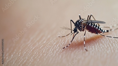 Close-up of a Mosquito Feeding on Human Skin