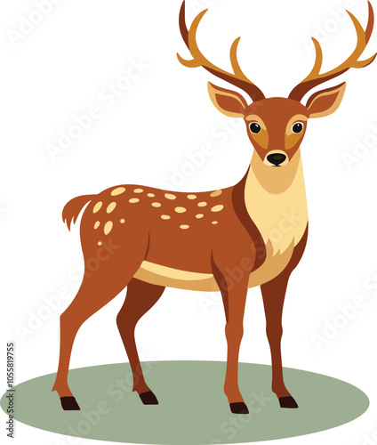 cartoon deer stands flat illustration. Isolated on transparent background.