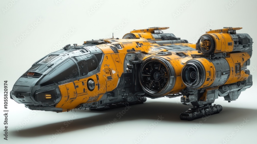 A detailed model of a futuristic spacecraft with industrial design. A detailed model of a futuristic spacecraft with industrial design.