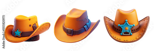 Colorful Cartoon Cowboy Hats on Transparent Background
