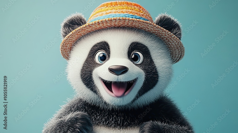Happy Panda Wearing a Straw Hat Happy Panda Wearing a Straw Hat