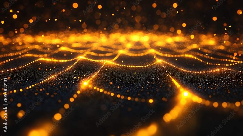Obraz premium Yellow glittering light grid on black background, Abstract Background