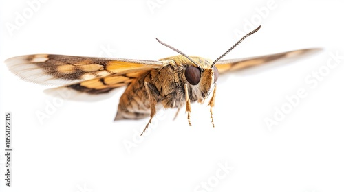 Close-up of a Yellow and Brown Moth with Wings Spread