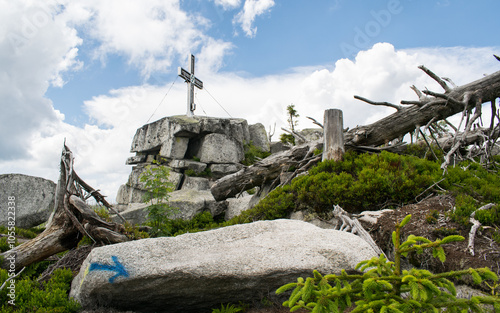 Beautiful view from Mount Plechý. Plechý is a 1378 m high mountain located in the Šumava Mountains on the Czech-Austrian border. It is the fifth highest peak in the Šumava.