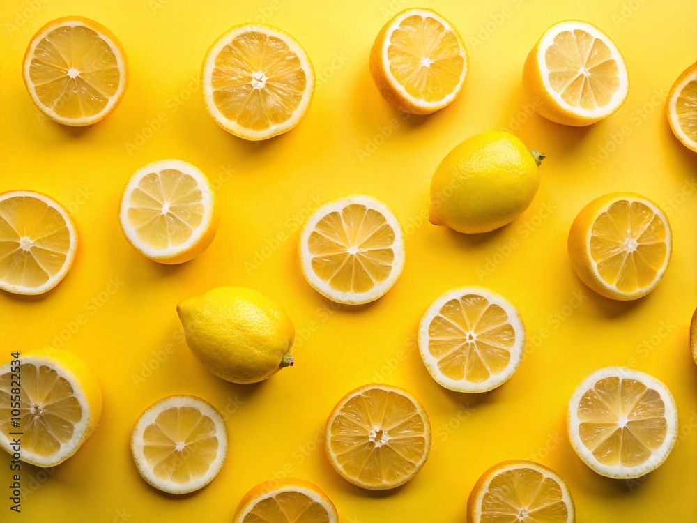 Fresh Lemon Slices on Yellow Background - Summer Citrus Vibes and Vitamin Freshness for Bright Imagery Fresh Lemon Slices on Yellow Background - Summer Citrus Vibes and Vitamin Freshness for Bright Imagery