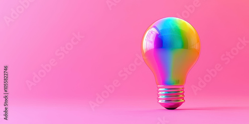 A colorful light bulb is on a pink background