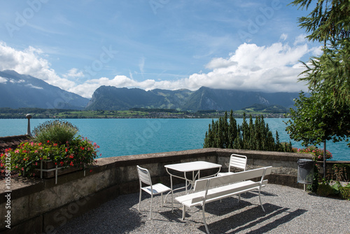 Lake Thun seen from the Oberhofen Castle, Switzerland photo