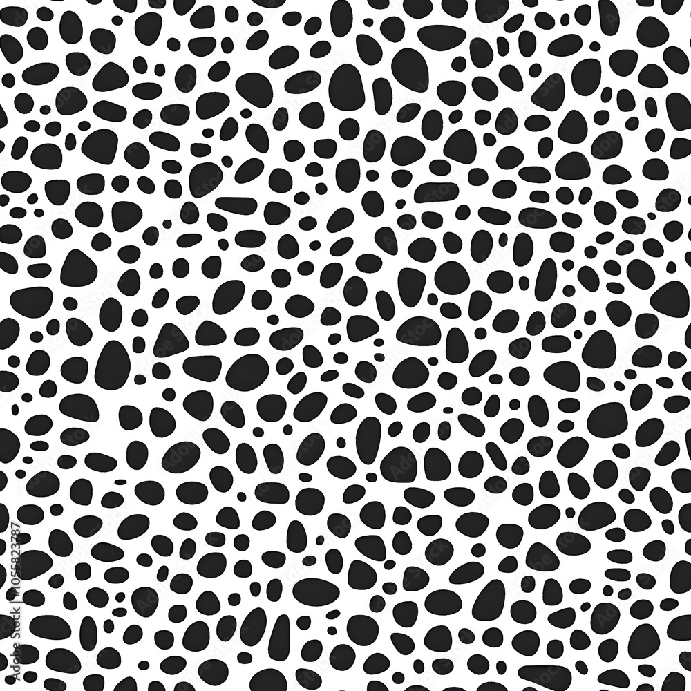 Seamless pattern with organic pebble shapes in irregular black forms on a white background, perfect for modern decor Seamless pattern with organic pebble shapes in irregular black forms on a white background, perfect for modern decor