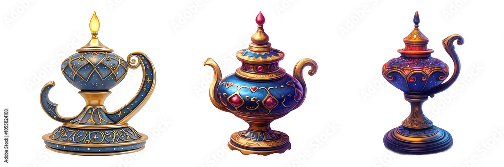 Colorful Magic Lamps Isolated on Transparent Background Colorful Magic Lamps Isolated on Transparent Background