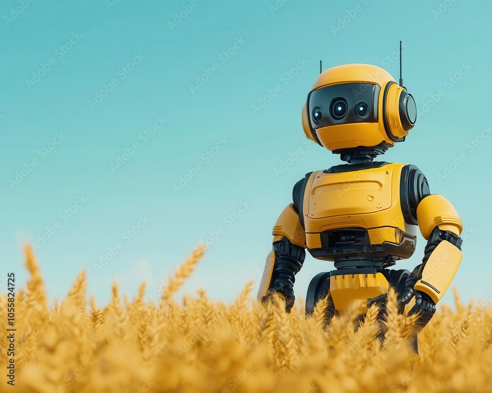 Obraz premium Harvesting robot working in the field, futuristic agricultural efficiency