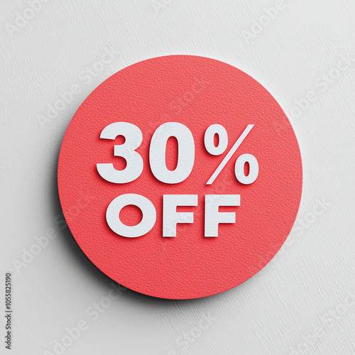 Light Red 30% Off Tag - discount, sale, offer, marketing, promotion, advertisement, savings, shopping, price reduction, percentage off, retail, commerce photo