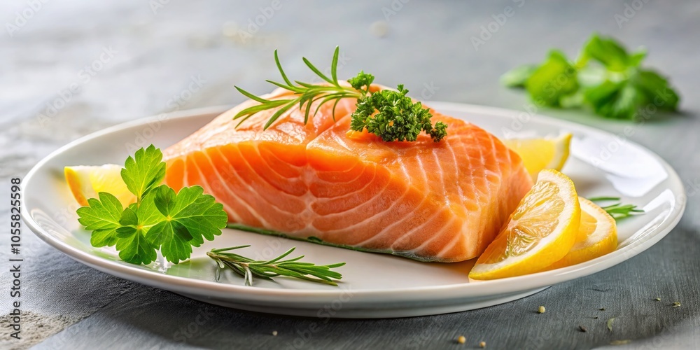 Fresh Salmon Steak with Lemon and Herbs for Omega-3 Brain Health Nutrition Fresh Salmon Steak with Lemon and Herbs for Omega-3 Brain Health Nutrition