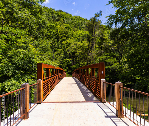 Bridge Over The Little River Leading To Vee Hollow Mountain Bike Trails, Townsend, Tennessee, USA photo