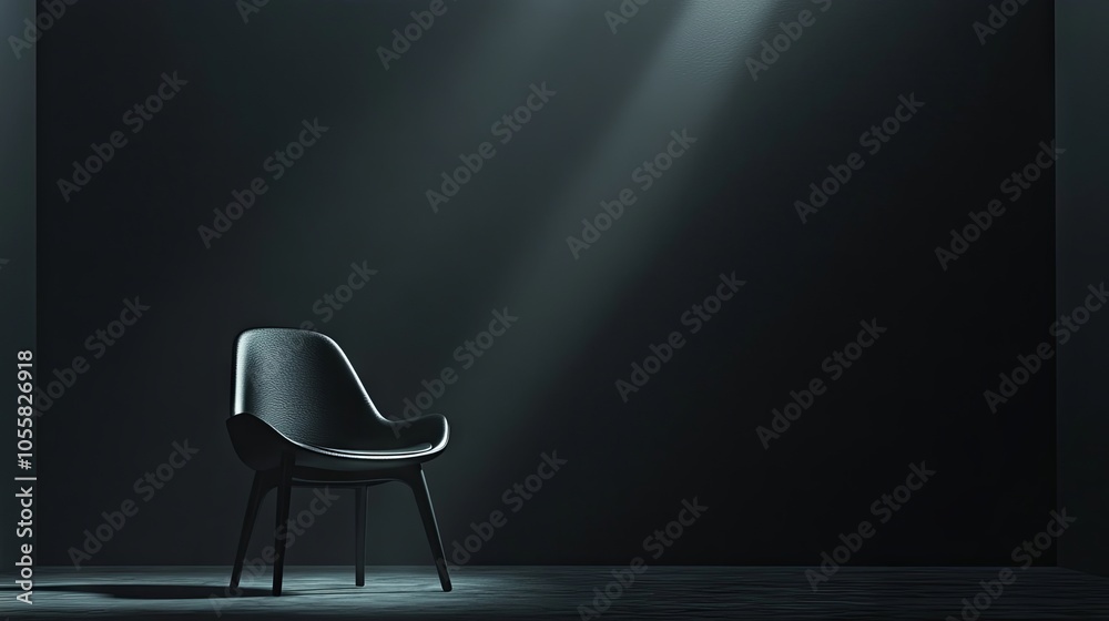 Minimalist Black Chair in a Dark Room with Spotlight