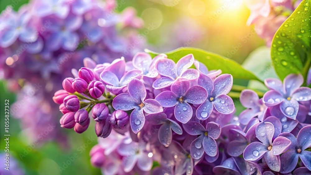 Lilac flowers in a garden with morning dew, floral motifs, garden design, lilac blossoms, floral patterns Lilac flowers in a garden with morning dew, floral motifs, garden design, lilac blossoms, floral patterns