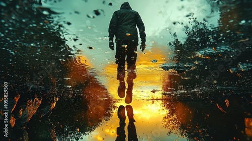 runner reflection in a puddle symbolizing self-discovery and growth