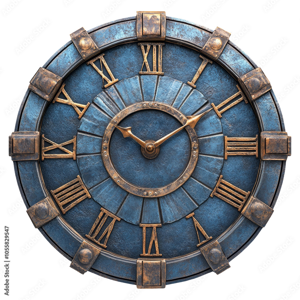 Fototapeta premium Vintage Blue Wall Clock on Transparent Background