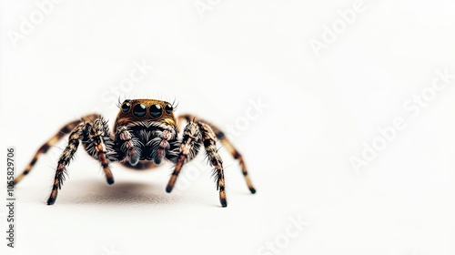 Close-up of a Jumping Spider on a White Background