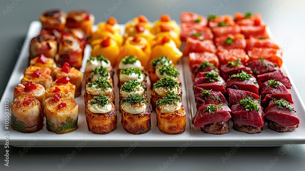 Plate of assorted mini appetizers displayed Plate of assorted mini appetizers displayed