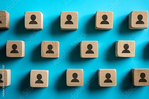 Symmetrical Wooden Blocks with People Icons - Corporate Inclusion Concept