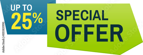 Green and blue special offer banner with a 25 percent discount applied, perfect for grabbing attention and promoting deals