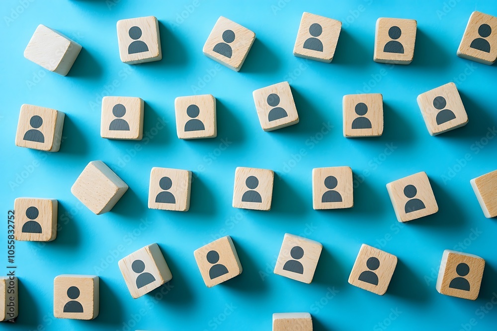 Teamwork and Individuality People Icon Blocks on Blue Background Teamwork and Individuality People Icon Blocks on Blue Background
