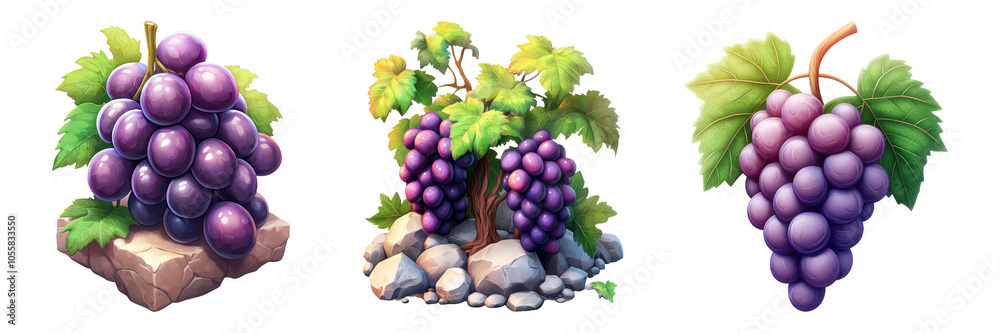 Obraz premium Grapes Collection on Transparent Background
