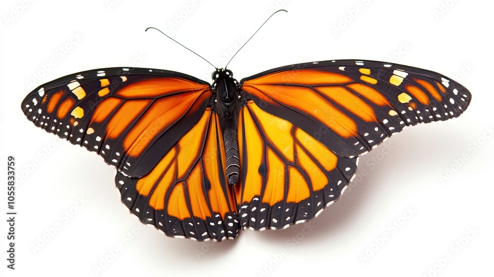 Monarch Butterfly with Open Wings on White Background Monarch Butterfly with Open Wings on White Background