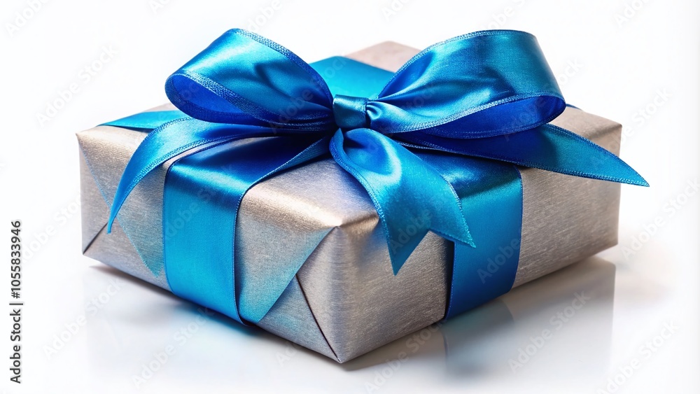 Gift Box with Blue Bow on White Background - Perfect for Celebrations, Birthdays, and Holidays Gift Box with Blue Bow on White Background - Perfect for Celebrations, Birthdays, and Holidays