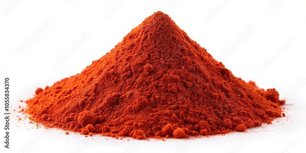 Low angle view of isolated red paprika powder mound on white background Low angle view of isolated red paprika powder mound on white background