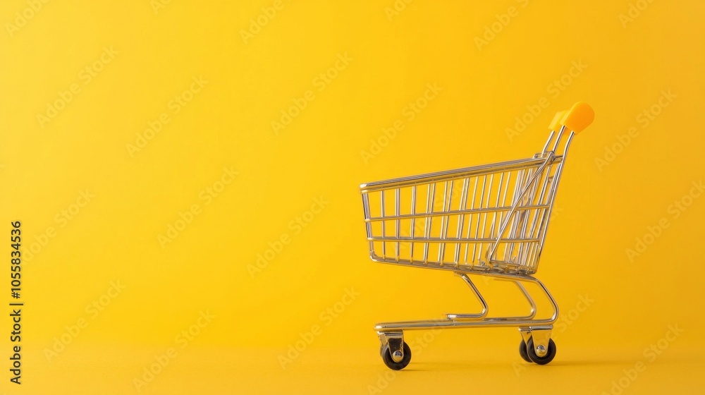Empty shopping cart on a yellow background