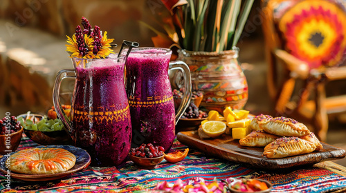 Vibrant Peruvian Scene with Refreshing Beverages and Treats photo