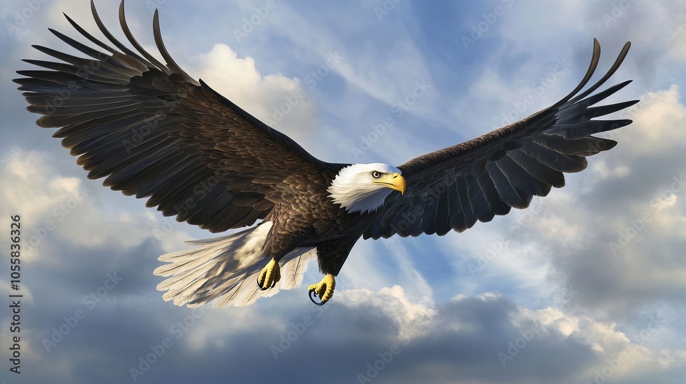Naklejka premium Bald eagle flying on isolated white