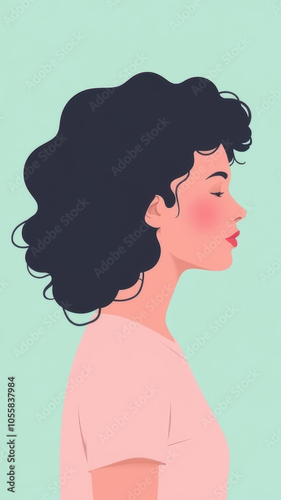 Fototapeta premium A detailed pixel art illustration depicting a woman with beautiful curly hair
